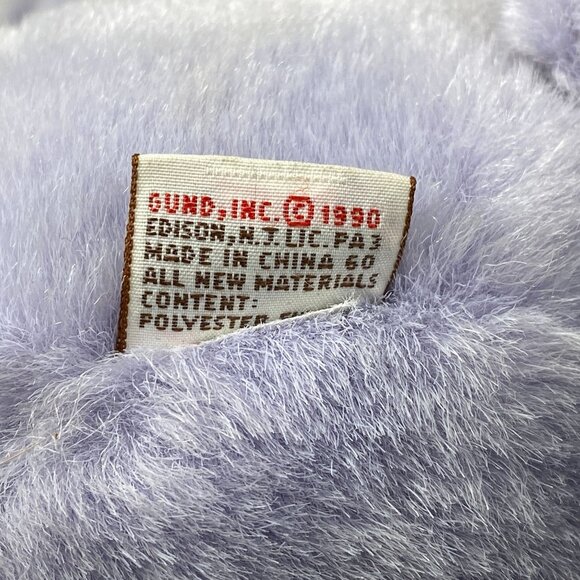 1990 Gund Kiss Kiss Purple Pig Plush Stuffed Animal Holding Flowers 9" - Picture 8 of 9